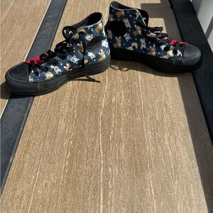 Converse Black and Red High-Top Sneakers with Dog Print